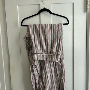 Linen/Rayon Striped Pants with Elastic and Tied Waist